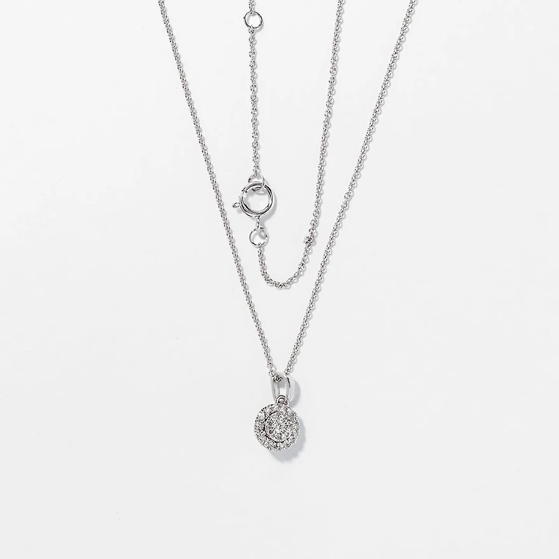 Diamond Cluster Necklace in 10K White Gold with Chain (0.17ct tw)