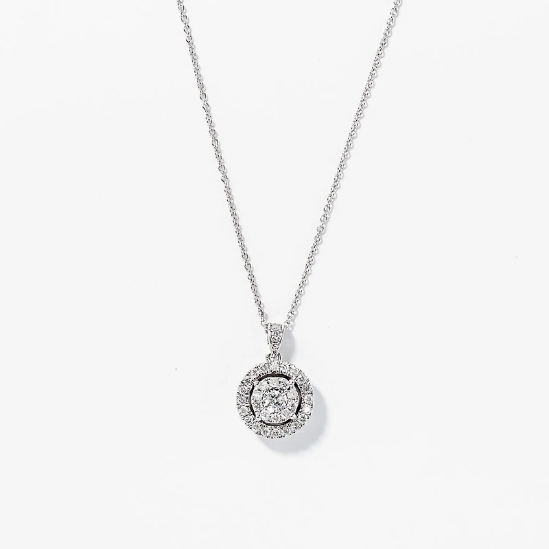 Double Halo Diamond Necklace in 10K White Gold with Chain (0.38ct tw)