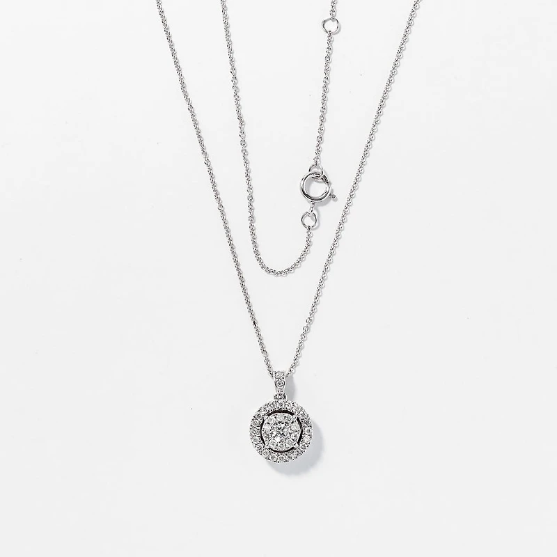 Double Halo Diamond Necklace in 10K White Gold with Chain (0.38ct tw)