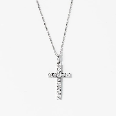 Diamond Cross Pendant Necklace in 10K White Gold (0.15 ct tw)