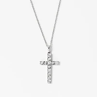 Diamond Cross Pendant Necklace in 10K White Gold (0.15 ct tw)