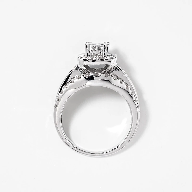 Halo Diamond Cluster Engagement Ring 14K White Gold (2.00ct tw)