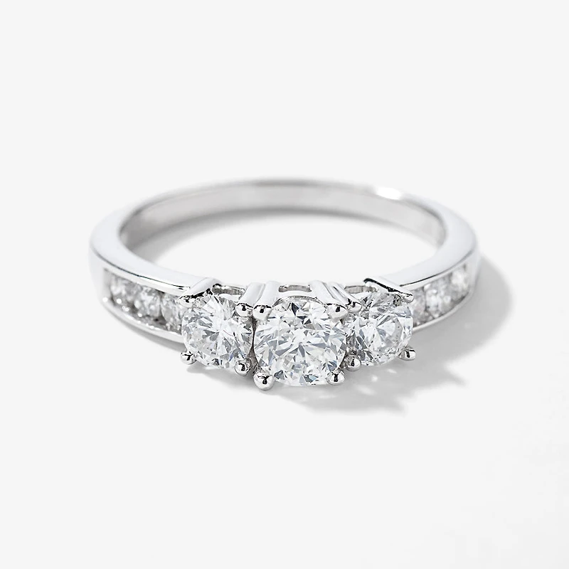 Three-Stone Diamond Engagement Ring 10K White Gold (0.95 ct tw)