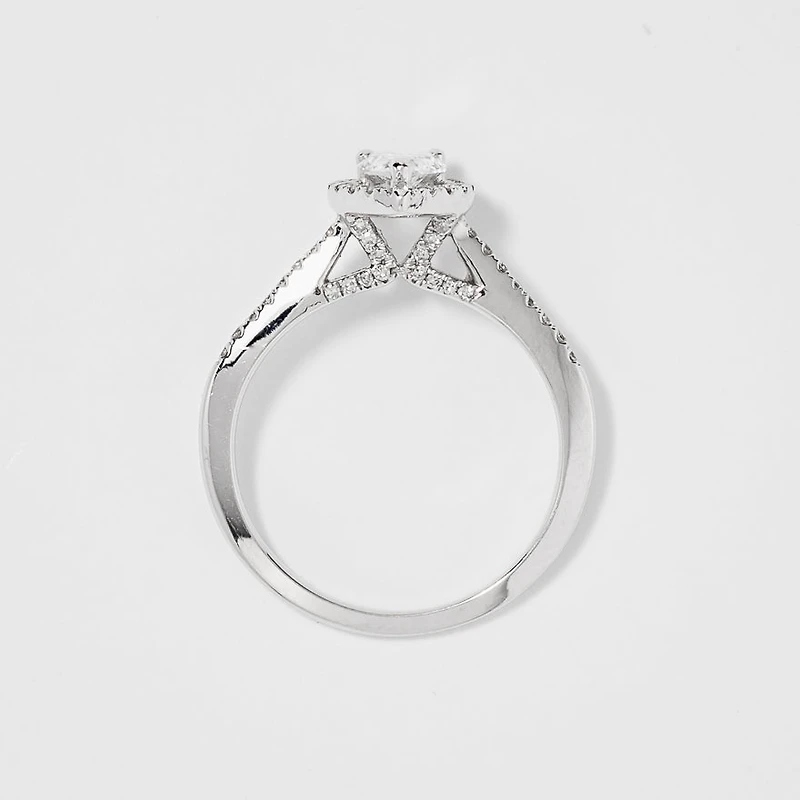 Pear Shape Diamond Halo Engagement Ring 14K White Gold (0.75ct tw)