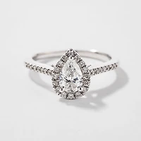 Pear Shape Diamond Halo Engagement Ring 14K White Gold (0.75ct tw)