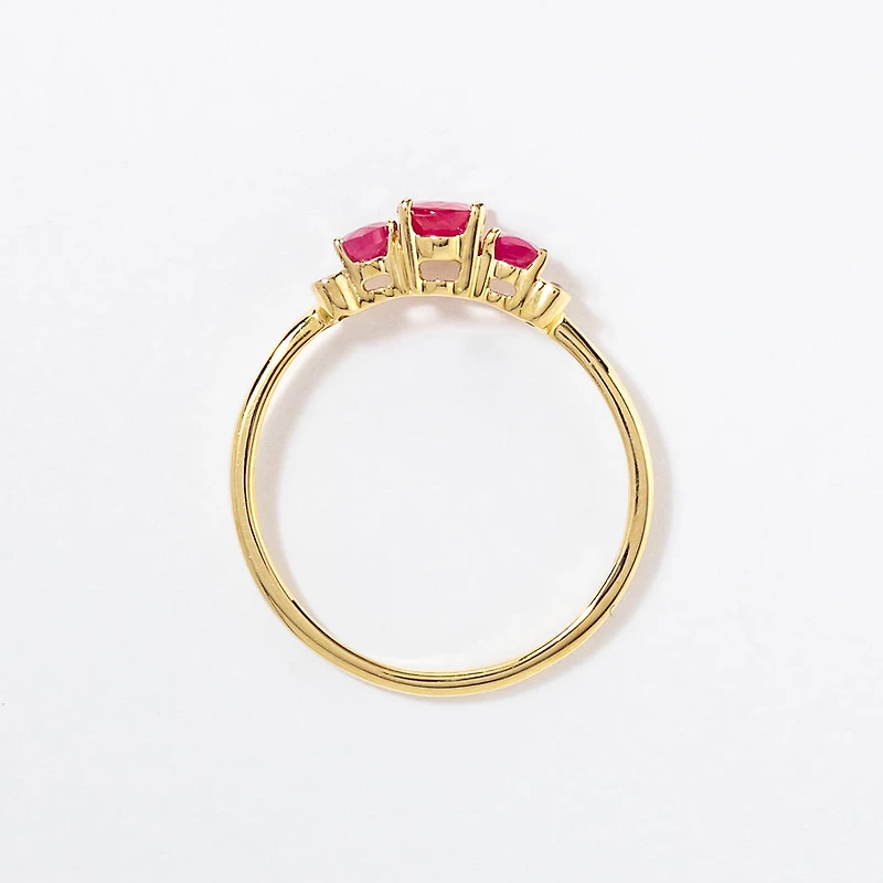 Three Stone Ruby Ring 10K Yellow Gold