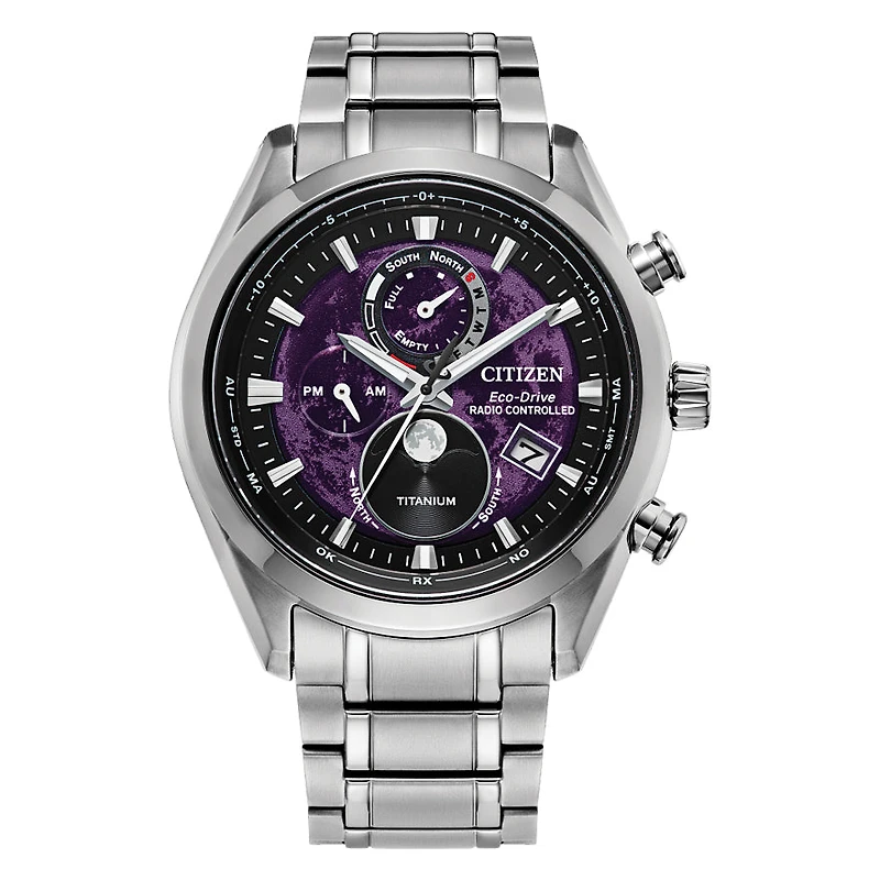 Citizen Eco-Drive Tsuki-Yomi A-T Purple Dial Super Titanium Bracelet W