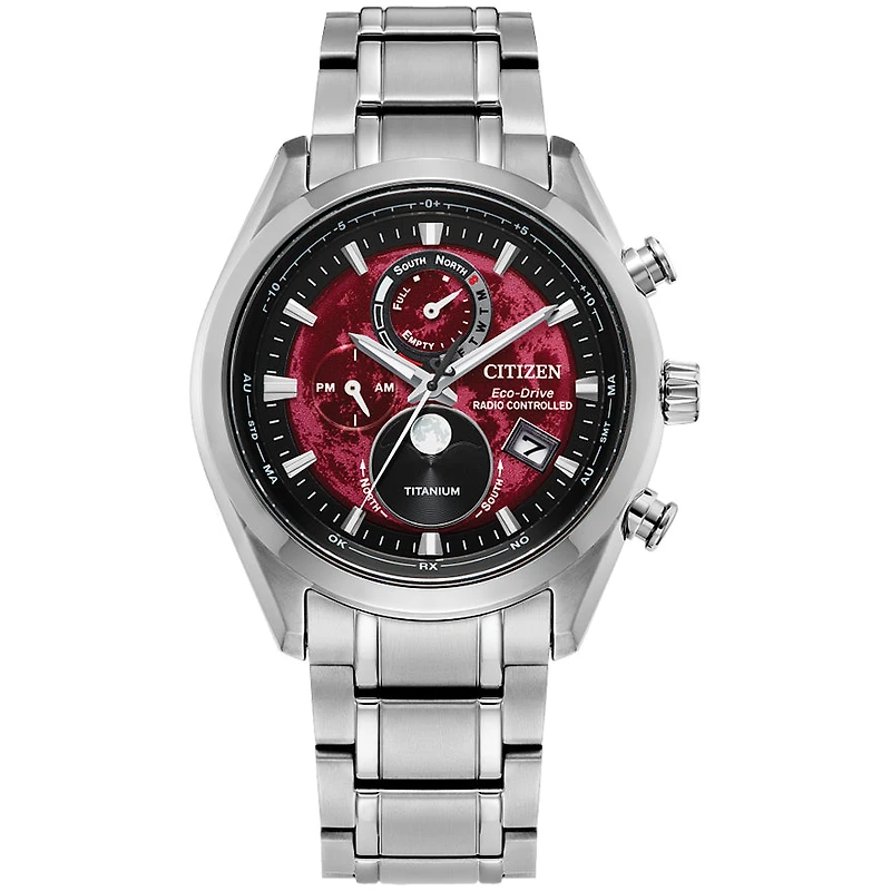 Citizen Eco-Drive Tsuki-yomi A-T Red Dial Super Titanium Bracelet | BY