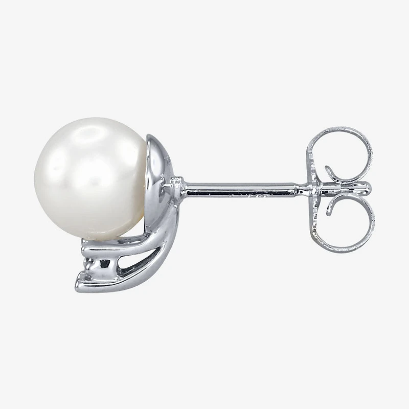 Pearl Earrings with Diamond Accents in 14K White Gold