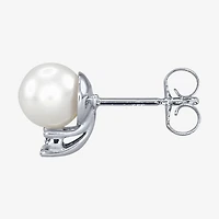 Pearl Earrings with Diamond Accents in 14K White Gold
