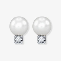 Pearl Earrings with Diamond Accents in 14K White Gold