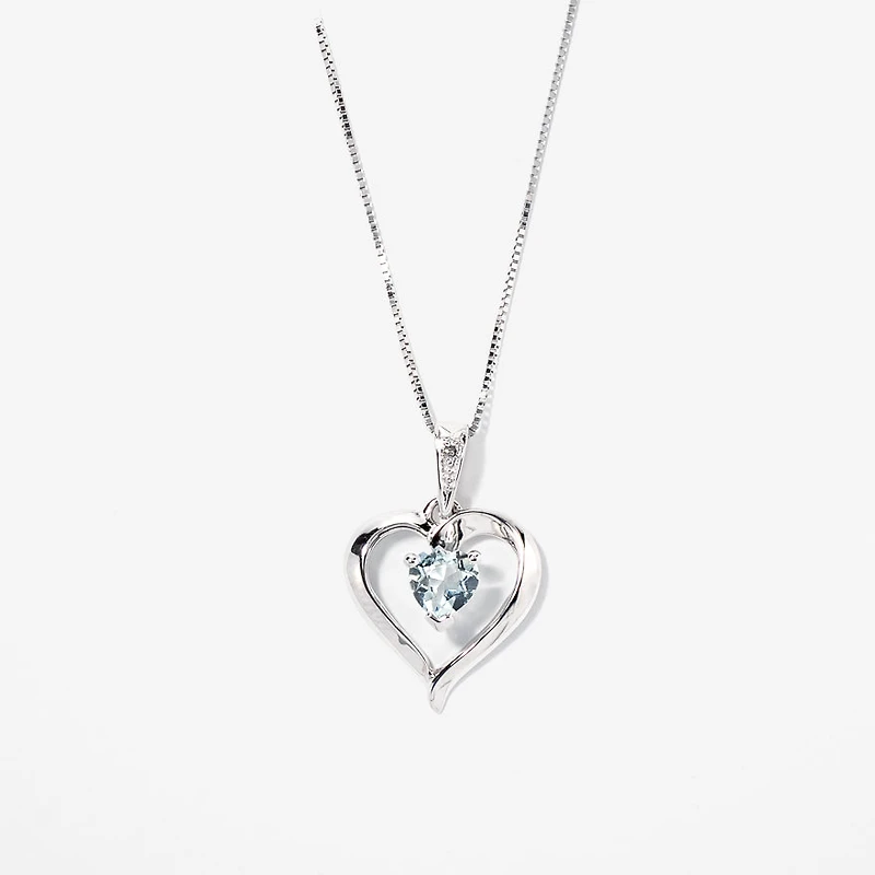 Heart Shaped Aquamarine Diamond Necklace in 10K White Gold