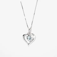 Heart Shaped Aquamarine Diamond Necklace in 10K White Gold