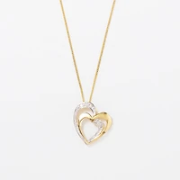 Double Heart Diamond Pavé Necklace in 10K Yellow Gold (0.03ct tw)