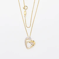 Double Heart Diamond Pavé Necklace in 10K Yellow Gold (0.03ct tw)