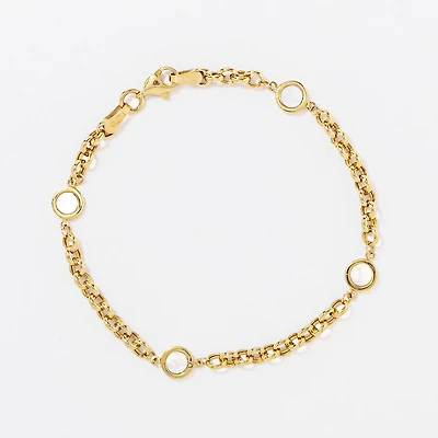 Cable Bracelet with Mother of Pearl Charms in 10K Yellow Gold