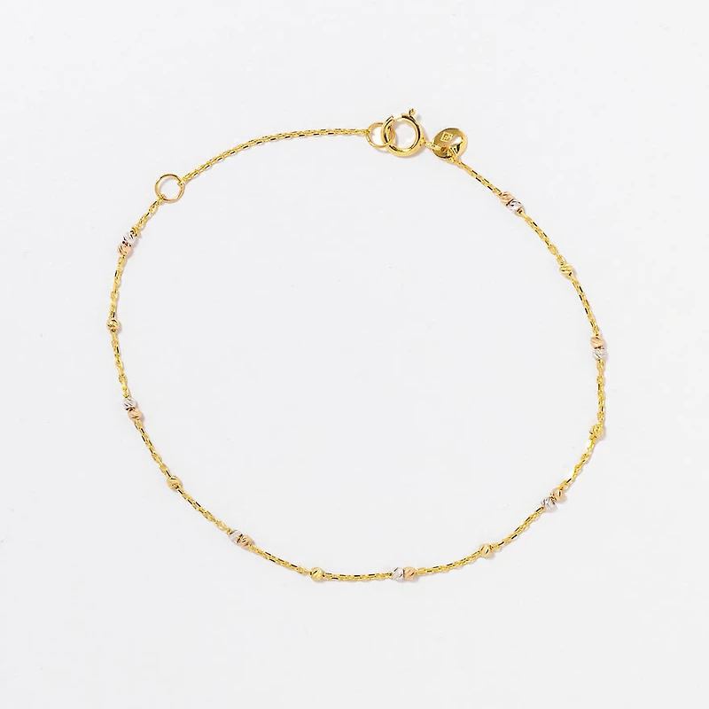Diamond Cut Ball Bracelet in 10K Tri-Coloured Gold