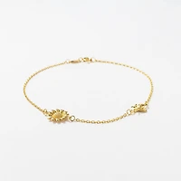 Sunflower and Bee Charm Bracelet in 10K Yellow Gold