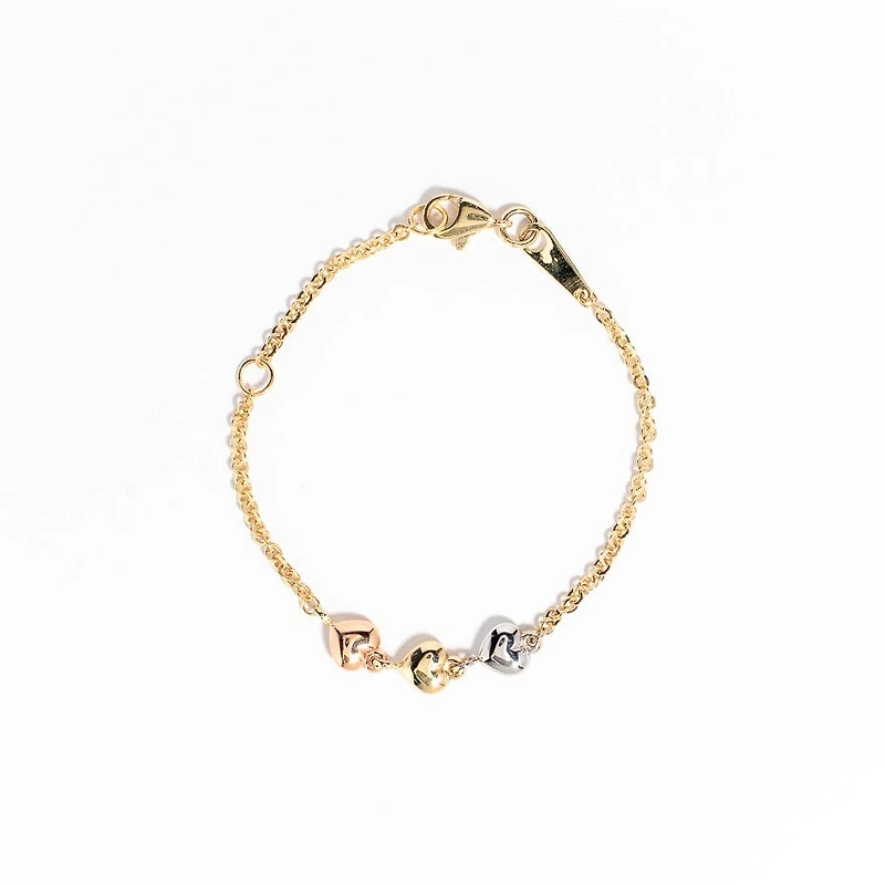 Puff Heart Bracelet in 10K Yellow White and Rose Gold