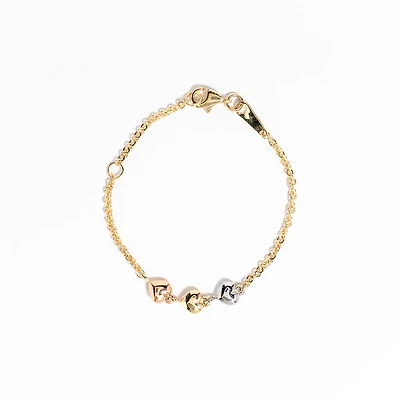 Puff Heart Bracelet in 10K Yellow White and Rose Gold