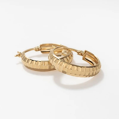 Domed Checkered Hoop Earrings in 10K Yellow Gold