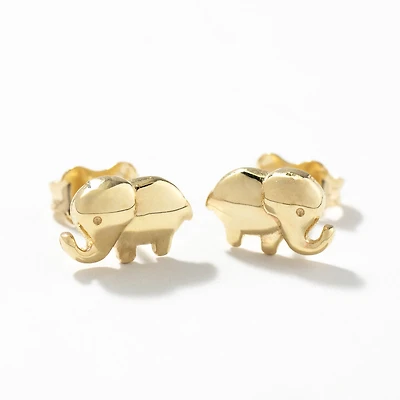 Elephant Stud Earrings in 10K Yellow Gold