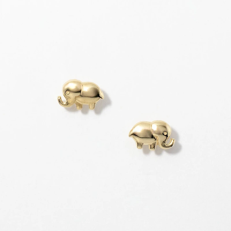 Elephant Stud Earrings in 10K Yellow Gold