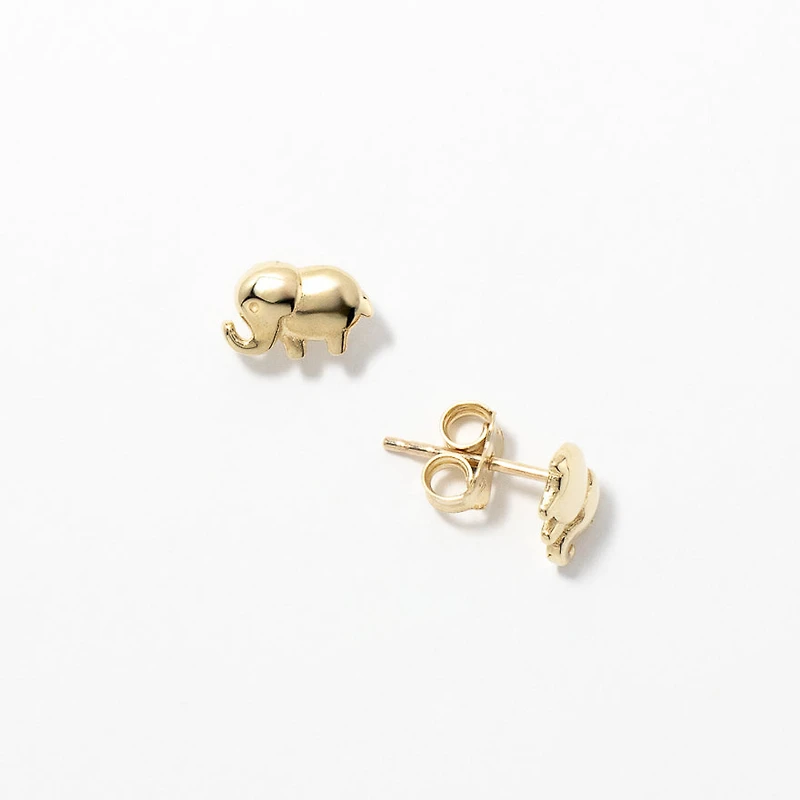 Elephant Stud Earrings in 10K Yellow Gold