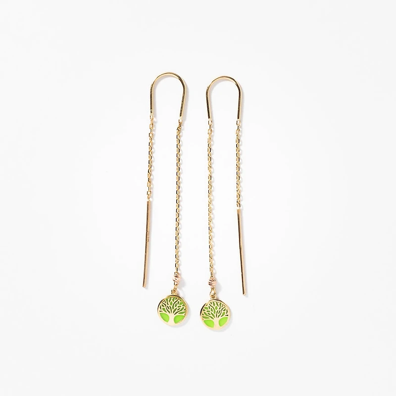 Tree of Life Long Drop Earrings in 10K Yellow Gold