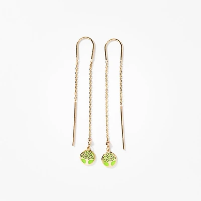 Tree of Life Long Drop Earrings in 10K Yellow Gold