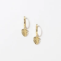 Leaf Hoop Earrings in 10K Yellow Gold