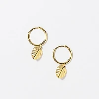 Leaf Hoop Earrings in 10K Yellow Gold