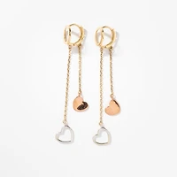 Heart Drop Earrings in 10K Yellow White and Rose Gold