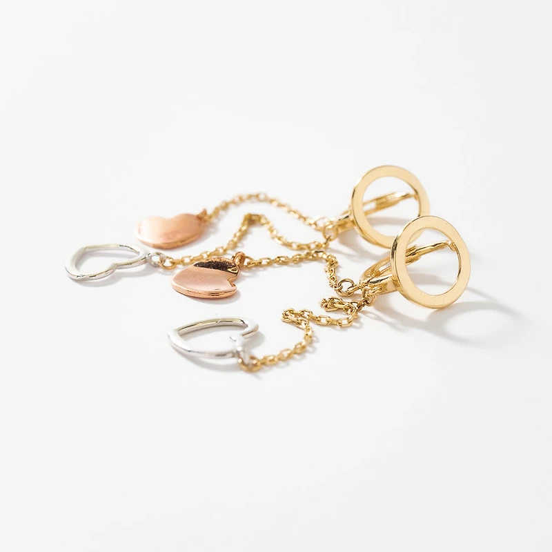 Heart Drop Earrings in 10K Yellow White and Rose Gold