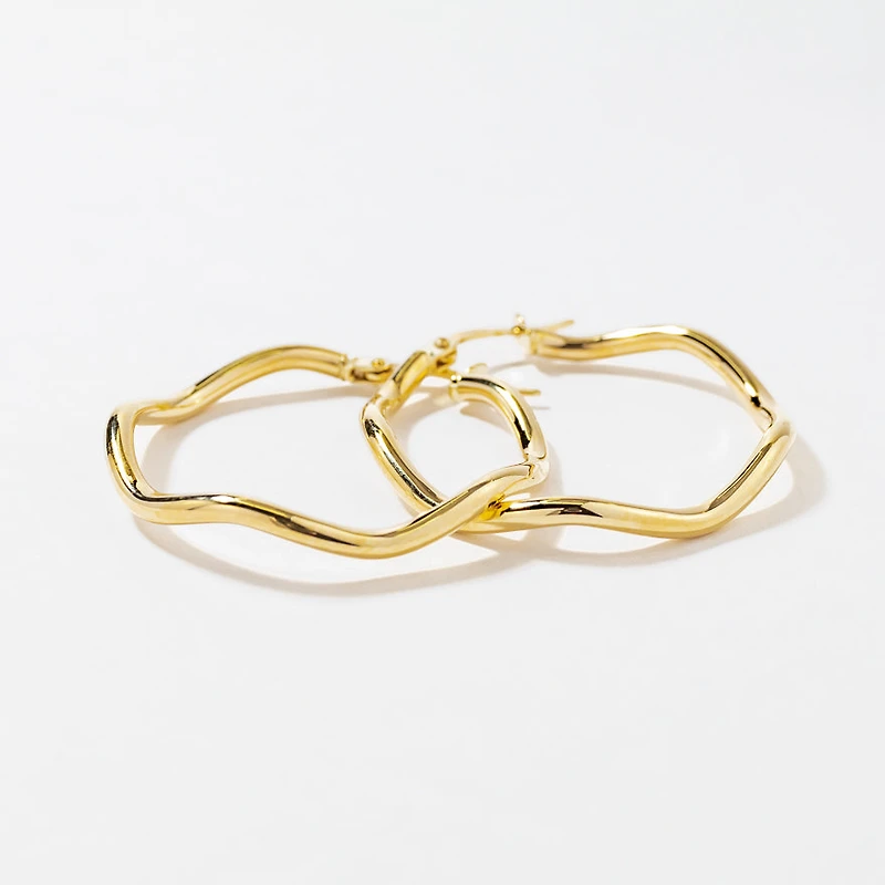 Wavy Hoop Earrings in 10K Yellow Gold