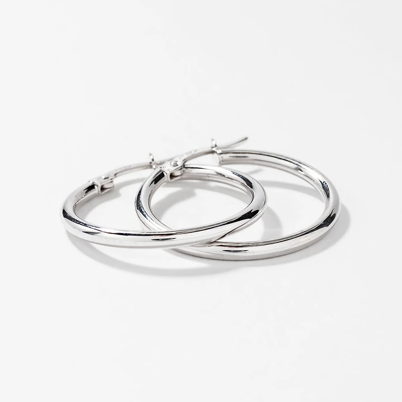 2x24mm Tube Hoop Earrings in 10K White Gold