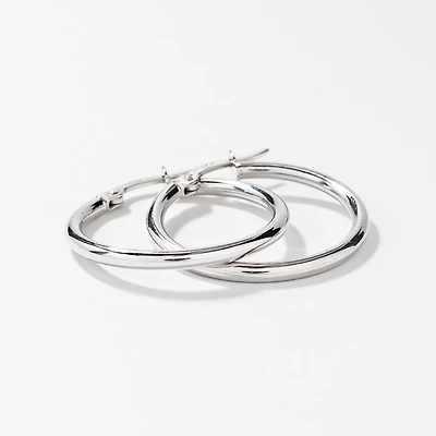 2x24mm Tube Hoop Earrings in 10K White Gold