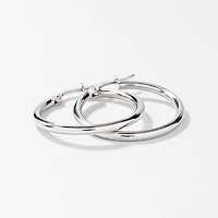 2x24mm Tube Hoop Earrings in 10K White Gold