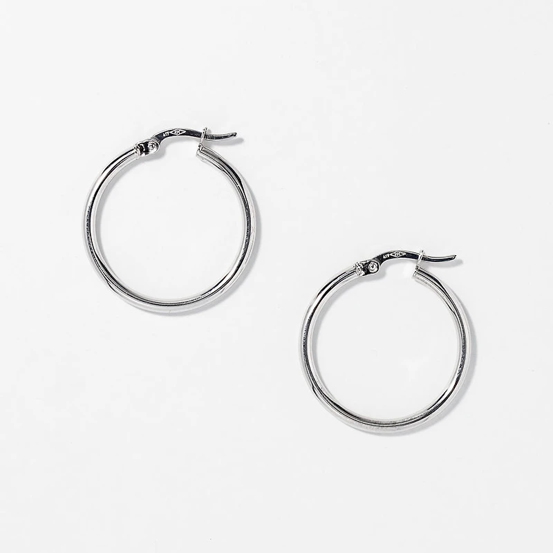 2x24mm Tube Hoop Earrings in 10K White Gold