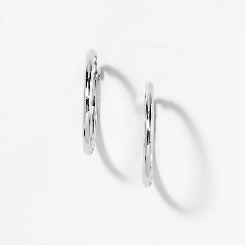 2x24mm Tube Hoop Earrings in 10K White Gold