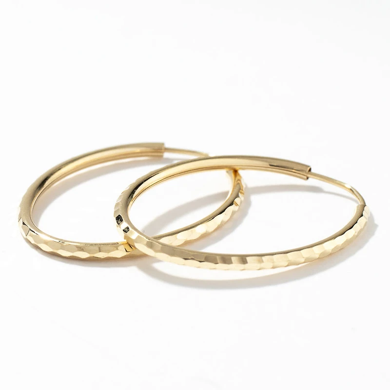 2x30mm Diamond Cut Oval Sleeper Hoop Earrings in 10K Yellow Gold