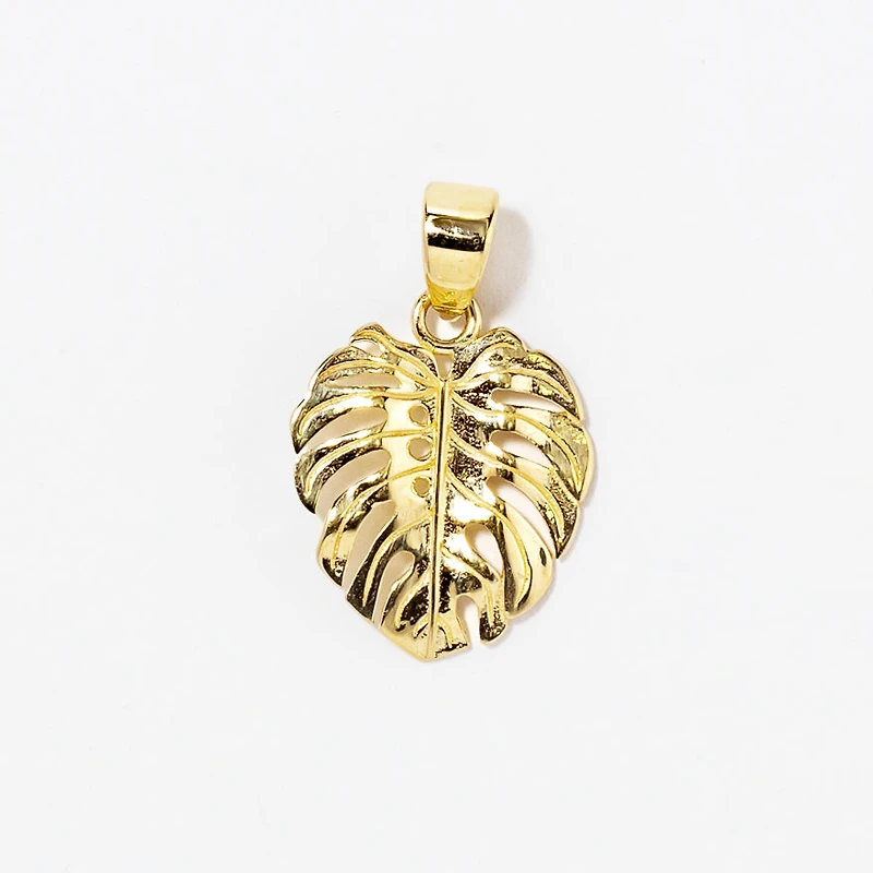 Monstera Leaf Pendant in 10K Yellow Gold