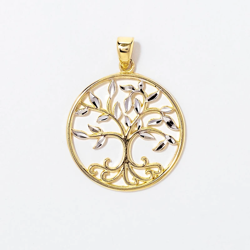 Family Tree Pendant in 10K Yellow and White Gold