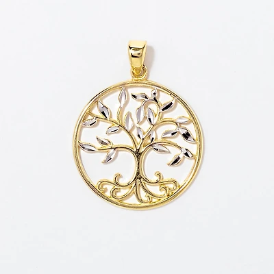 Family Tree Pendant in 10K Yellow and White Gold