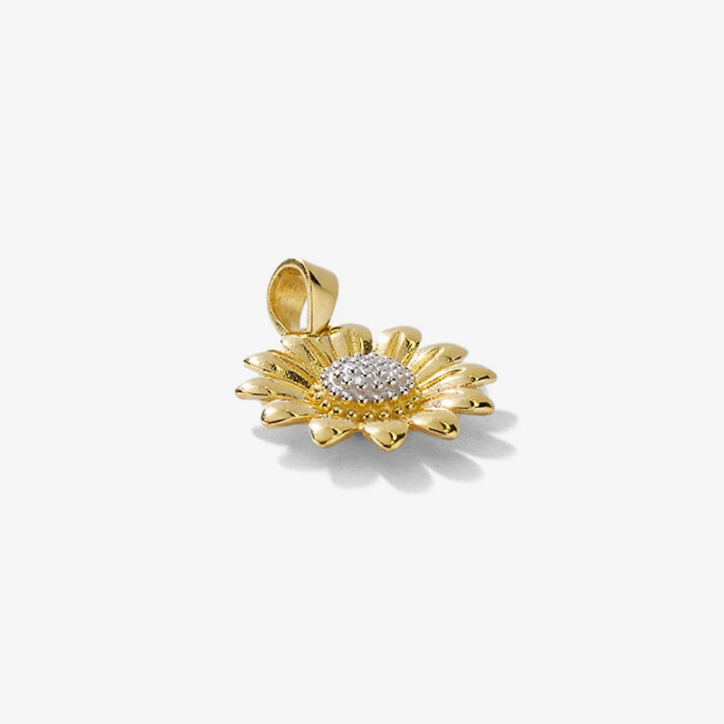 Sunflower Pendant in 10K Yellow and White Gold
