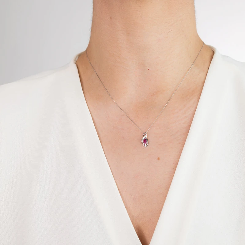Marquise Ruby Pendant in 10K White Gold
