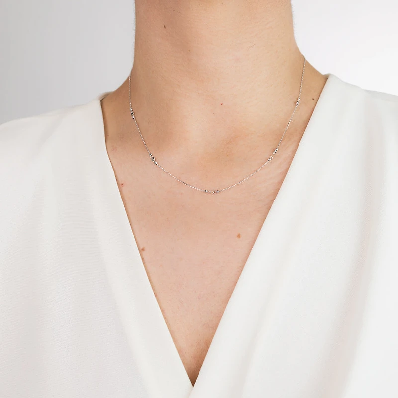 Diamond Cut Ball Necklace in 10K White Gold
