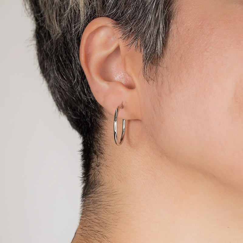 2x24mm Tube Hoop Earrings in 14K White Gold