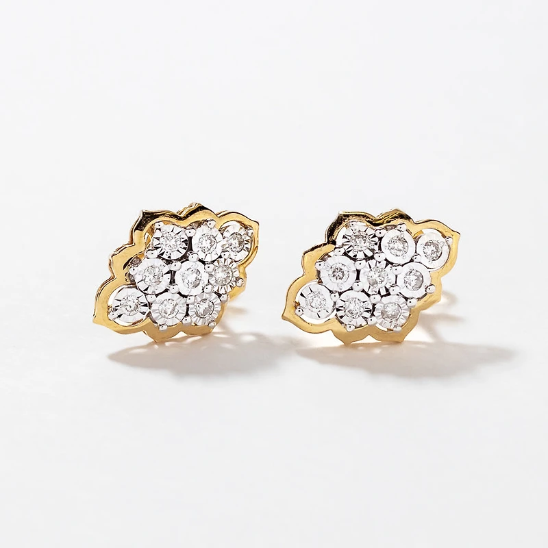 Diamond Cluster Stud Earrings in 10K Yellow and White Gold (0.32 ct tw