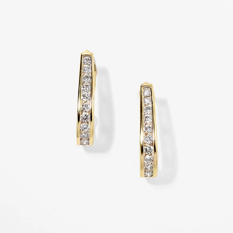 Channel Set J Hoop Diamond Earrings in 10K Yellow Gold (0.75 ct tw)